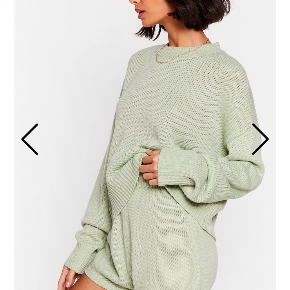 Nasty Gal Sage Green Knit Sweater & Shorts Set